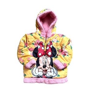Disney Junior Minnie Mouse Yellow and Pink Hooded Reversible Jacket Size 3T